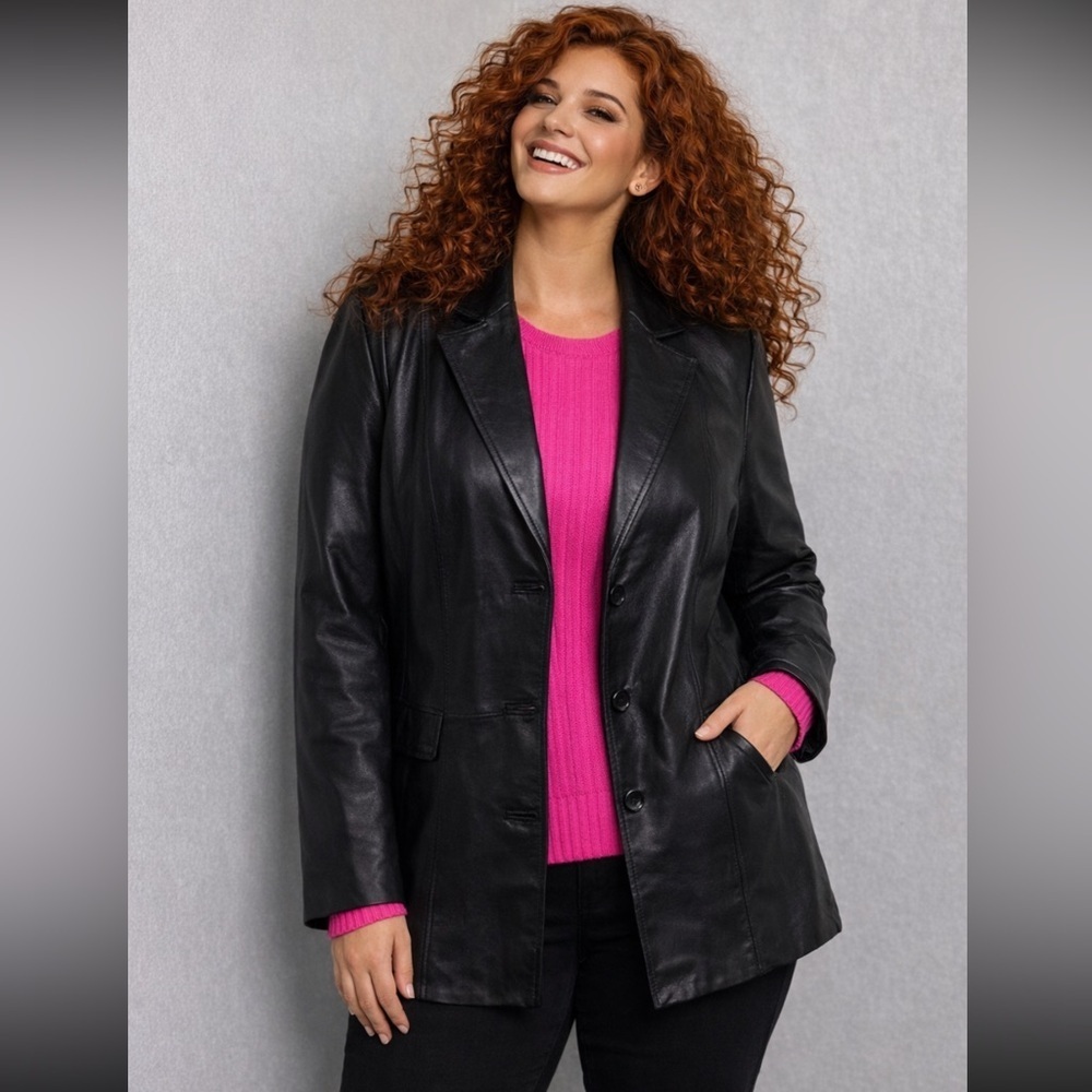 Worthington black leather button down blazer/jacket XL